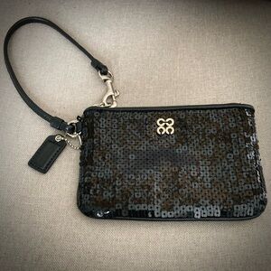 Coach Black Sequin Wristlet | Evening Glam Clutch Bag